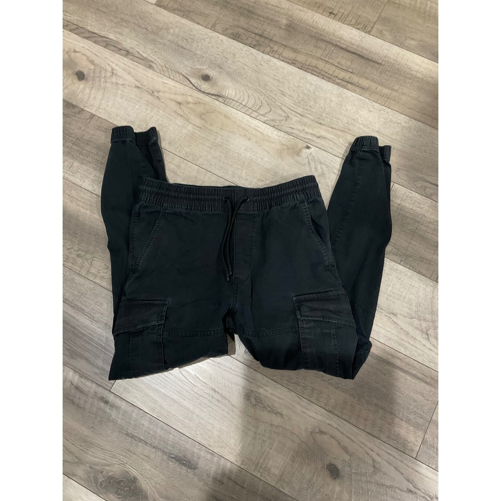 H&M Men Black Cargo Jogger Pants Elastic Waist Drawstring Utility Tapered Size S